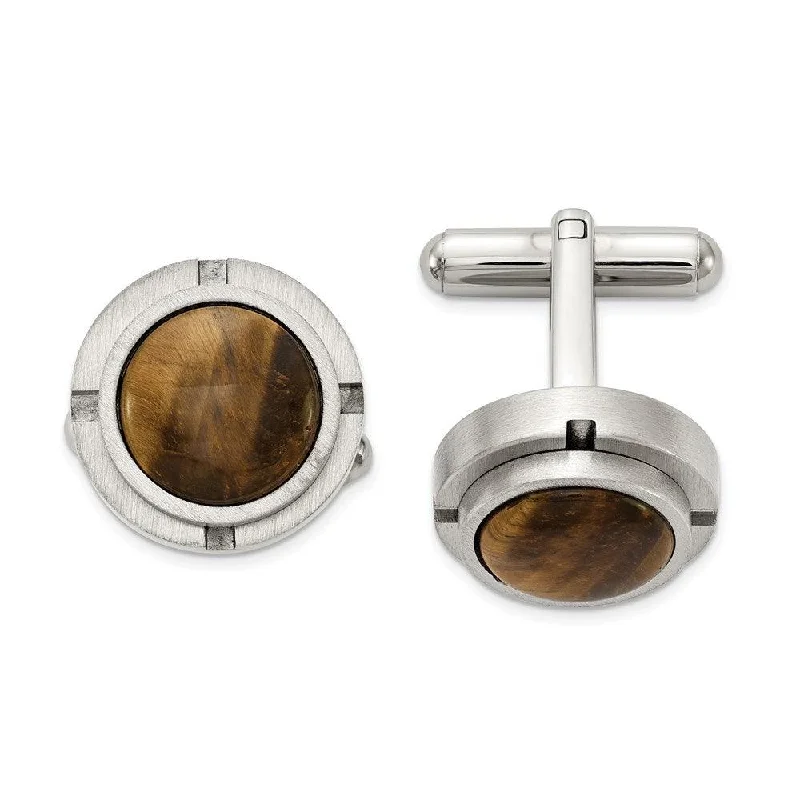 Stainless Steel Brushed and Polished with Tiger's Eye Cufflinks