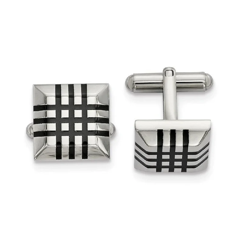 Stainless Steel Polished with Black Rubber Cufflinks