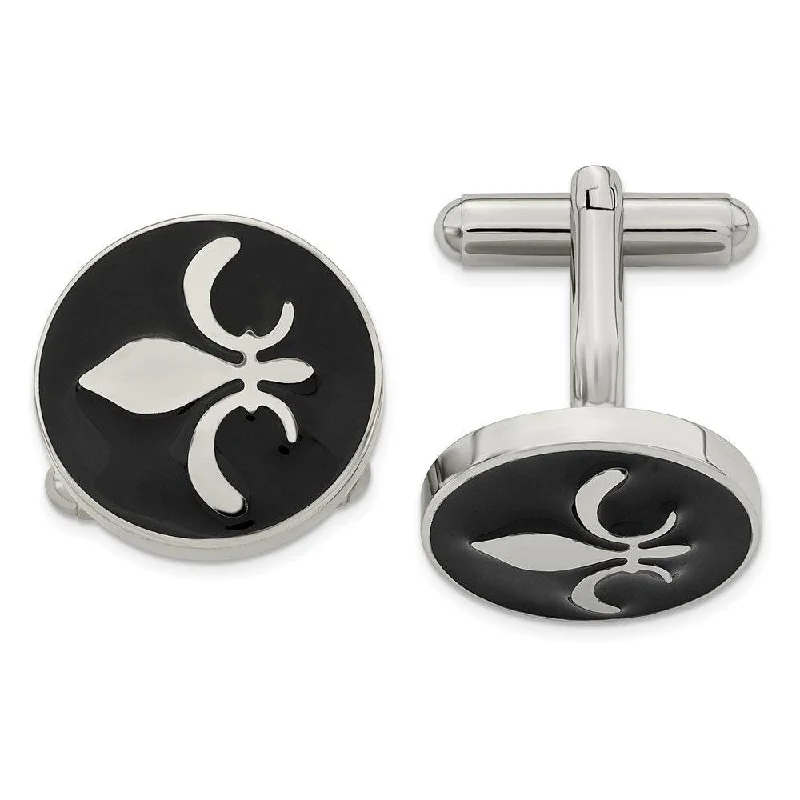 Stainless Steel Black Enamel with Fleur de lis Cufflinks