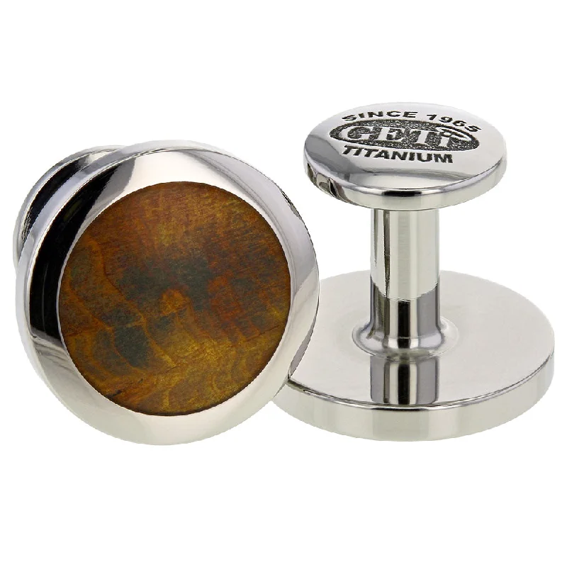 Geti Titanium Round Cufflinks With Thuya wood - 5506-THUYA