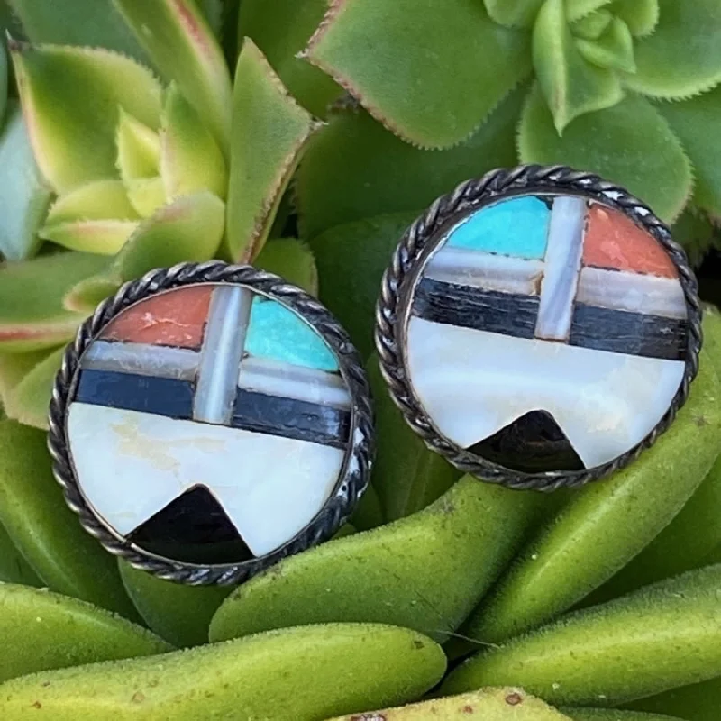 Zuni Sun God Cufflinks in Sterling Silver with Channel Inlay