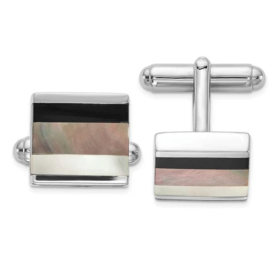 Sterling Silver Cufflinks with Onyx and Mother of Pearl