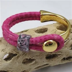 Pink Leather Bracelet with Sheppard Hook