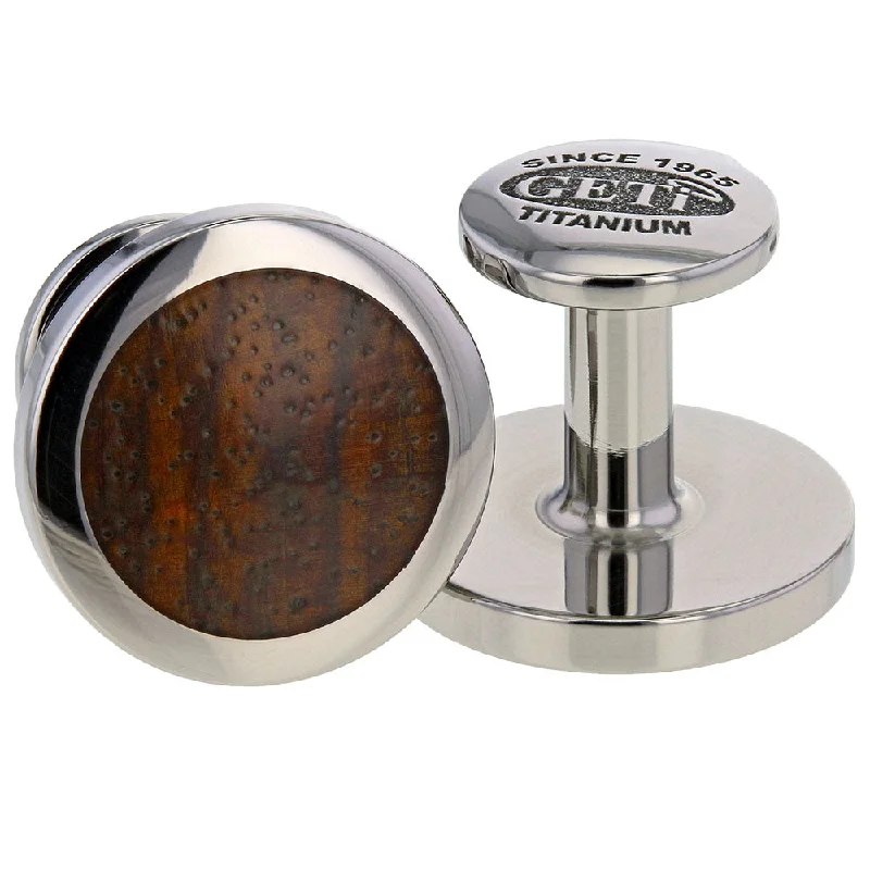 Geti Titanium Round Cufflinks With Cocobolo Wood - 5506-COCOBOLO