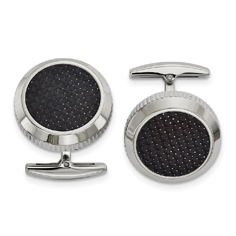 Stainless Steel Polished with Black Carbon Fiber Inlay Cufflinks