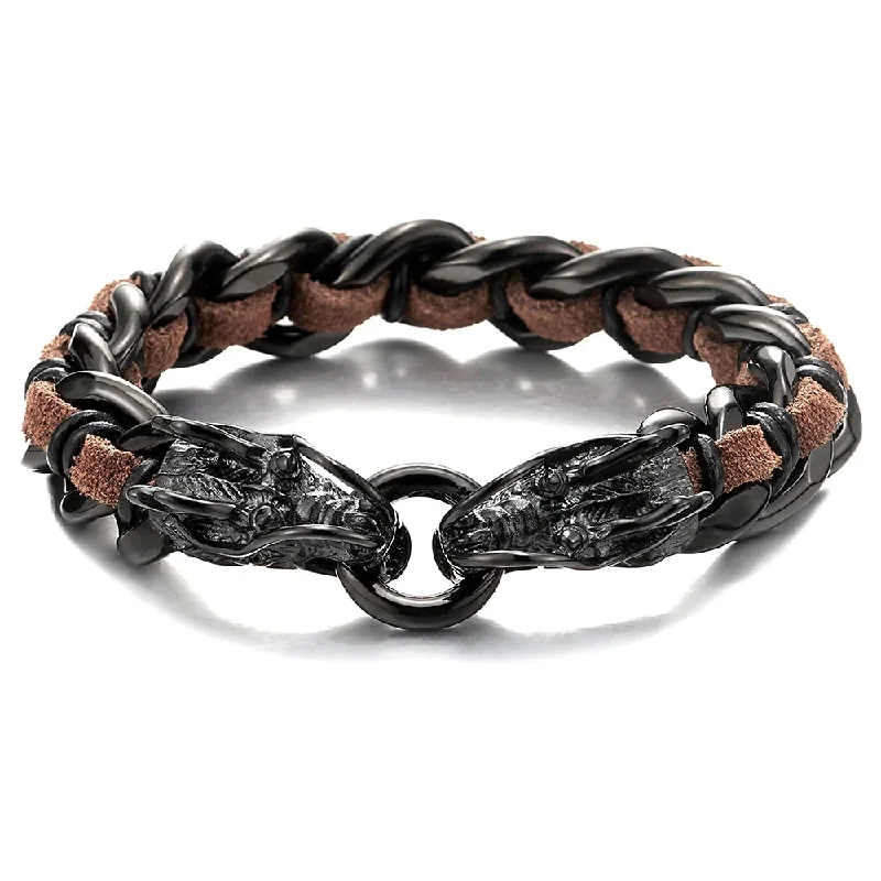 Metal Color: Black; Leather Color: Brown