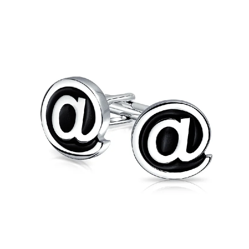 Black Round Shirt Cufflink with Geek Symbol @ for Men - Silver Tone Stainless Steel