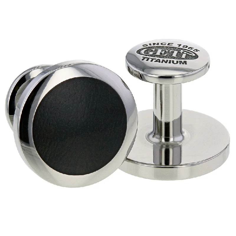 Geti Titanium Round Cufflinks With African Ebony Wood - 5506-AFRICAN EBONY