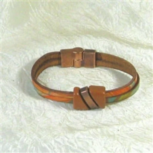 Multi-colored Leather Bracelet with Copper Accents for a Woman