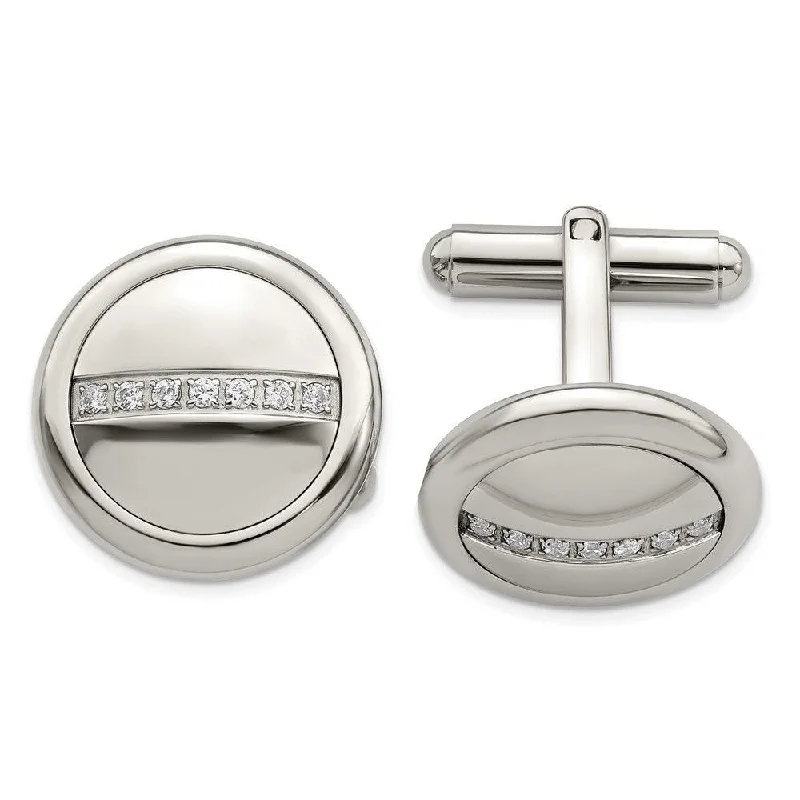 Stainless Steel Polished with CZ Circle Cufflinks