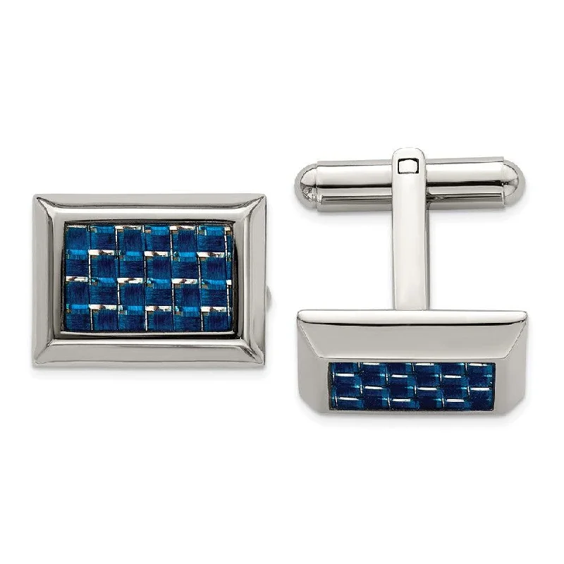 Stainless Steel Polished with Blue Carbon Fiber Inlay Cufflinks