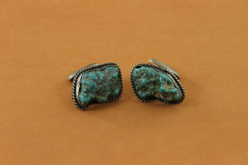 Abstract Turquoise Nugget w/ Rope Edge Cufflinks