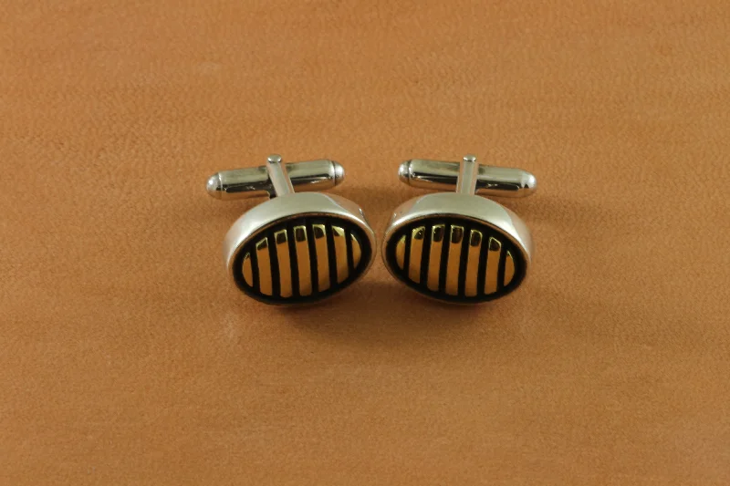 14k Gold Stripe Polished Oval Cufflinks (TT)