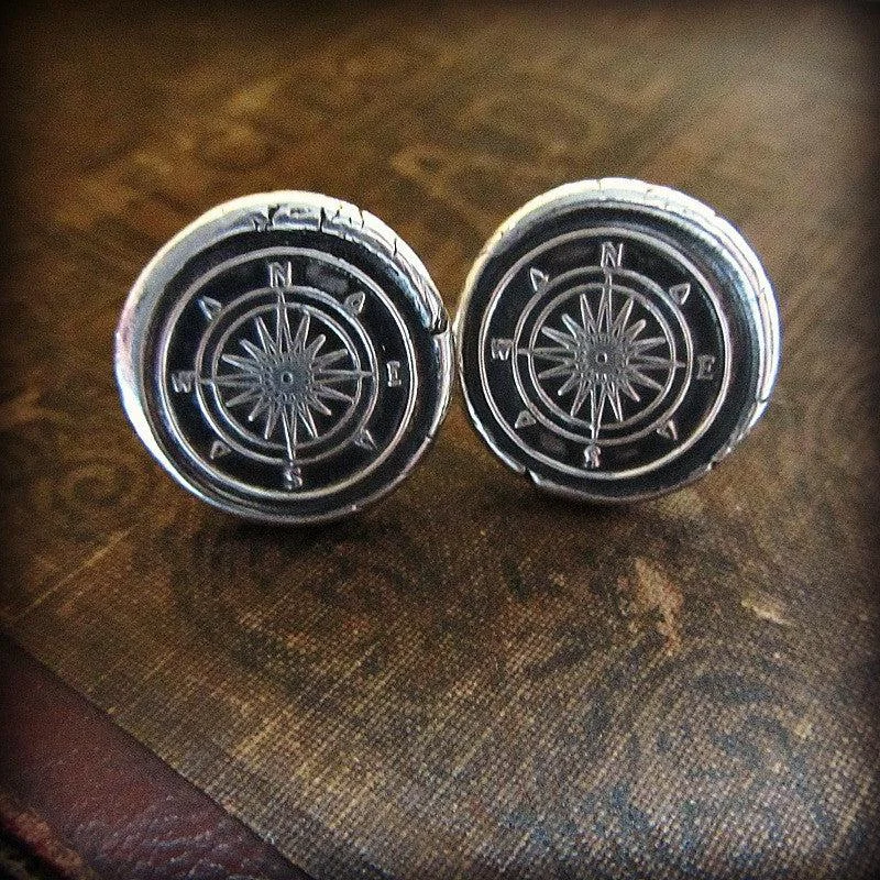 Compass Wax Seal Sterling Silver Cuff Links