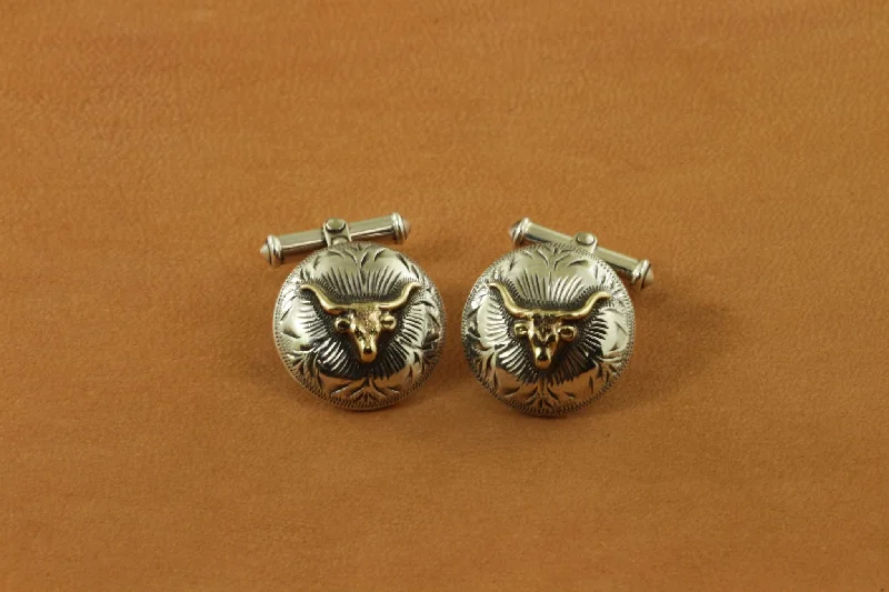 Longhorn Two-Tone Engraved Dome Cufflinks