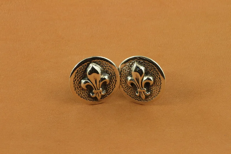 Fleur De Lis on Detailed Round Cufflinks