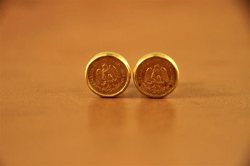 Mexican Dos Peso Solid Gold Cuff Links