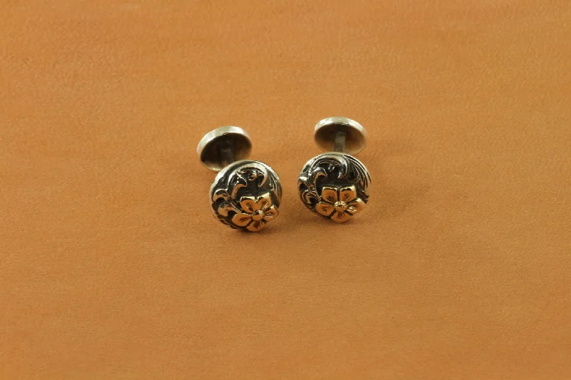 Small Flower Engraved Two-Tone Cufflinks