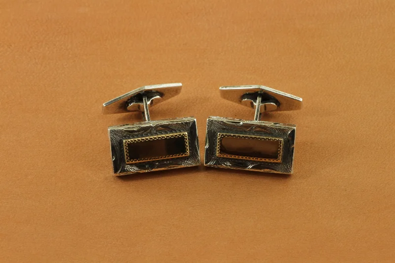 Two-Tone Gold Overlaid Rectangular Engraved Cufflinks