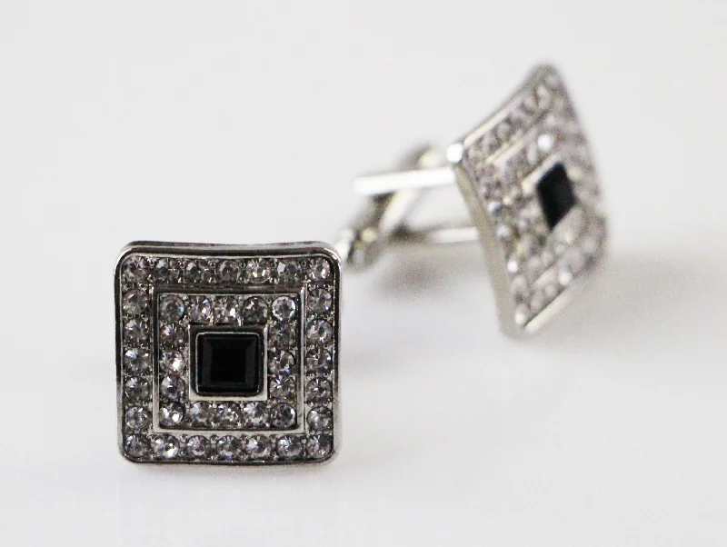 Mens Silver Square With Black Diamond Cufflinks