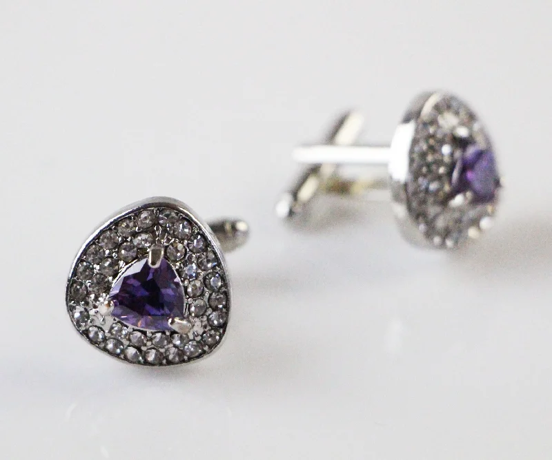 Mens Silver Reuleaux Triangle Purple Diamond Cufflinks