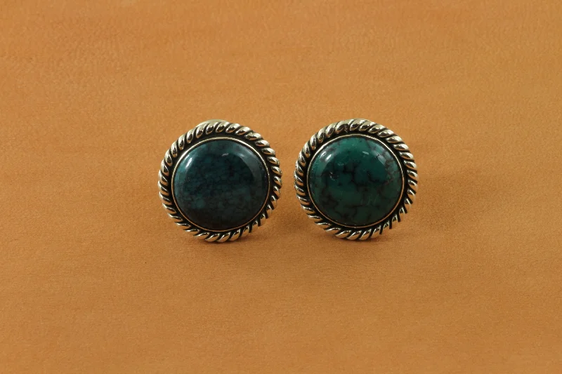 Round Turquoise Stone w/ Rope Edge Cufflinks