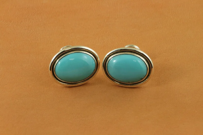 Oval Turquoise and Polished Bezel Cufflinks