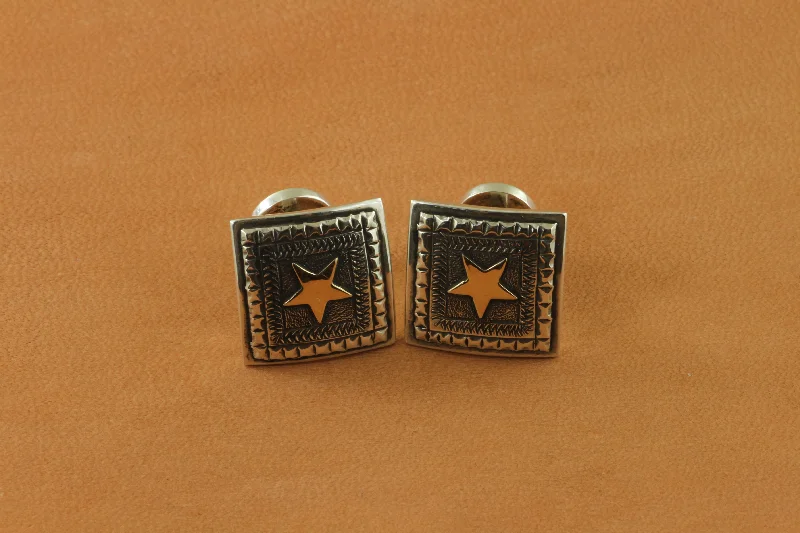 14k Gold Star Engraved Square Cufflinks (TT)