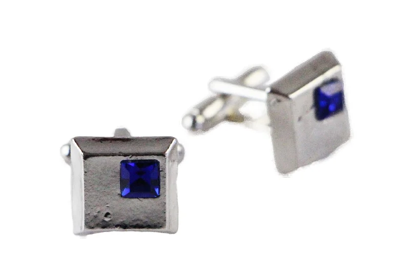 Mens Silver With Small Blue Diamond Cufflinks