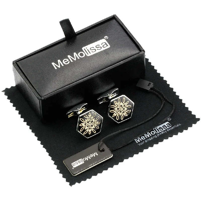 Luxury - Black Hexagon Flower - Cuff links