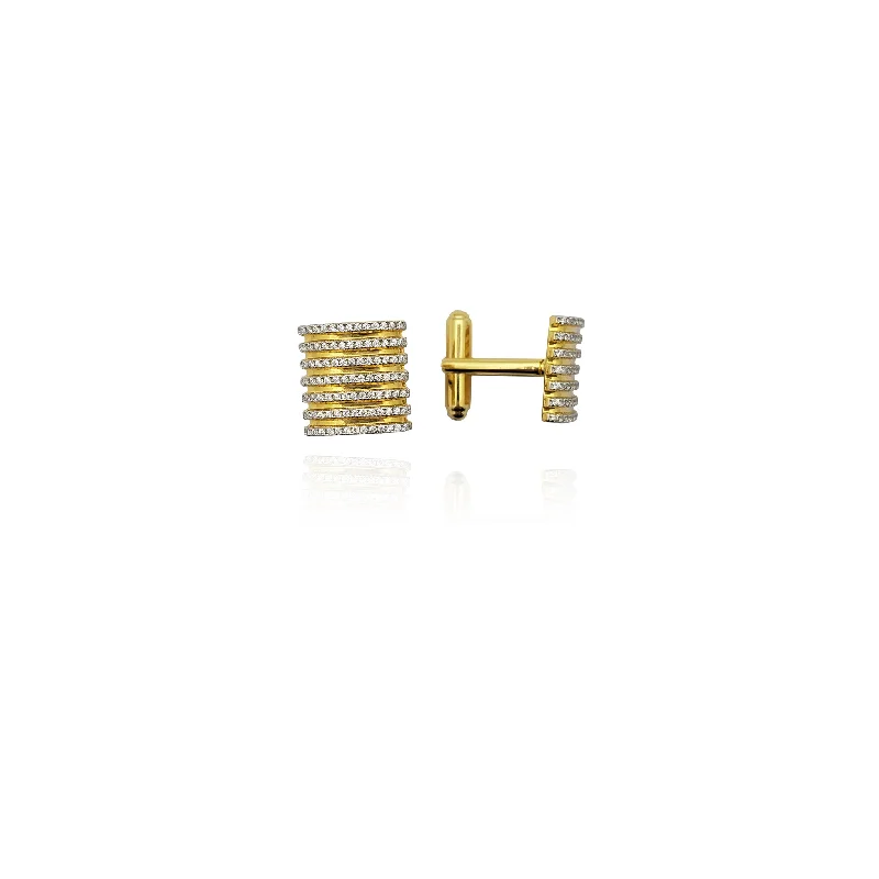 Multi-Golden Stripe CZ Cuff Link (Silver)