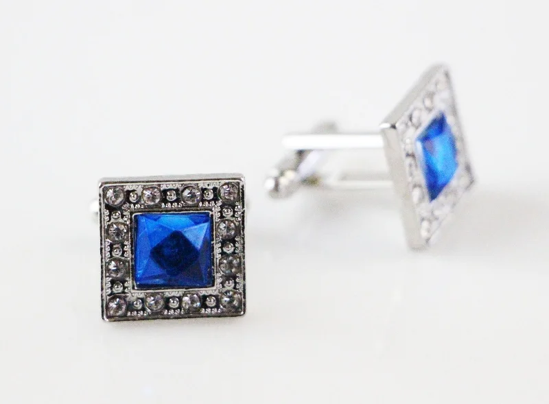 Mens Blue Diamond With Silver Cufflinks