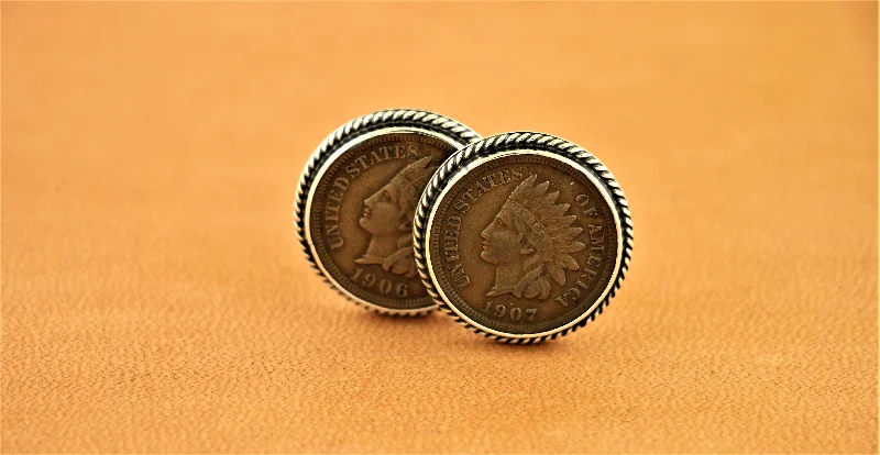 United States Copper Indian Head Penny Rope Edge Cuff Links