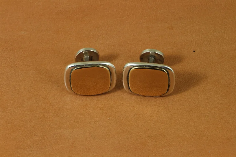 Polished 14k Gold And SS Cufflinks (TT)