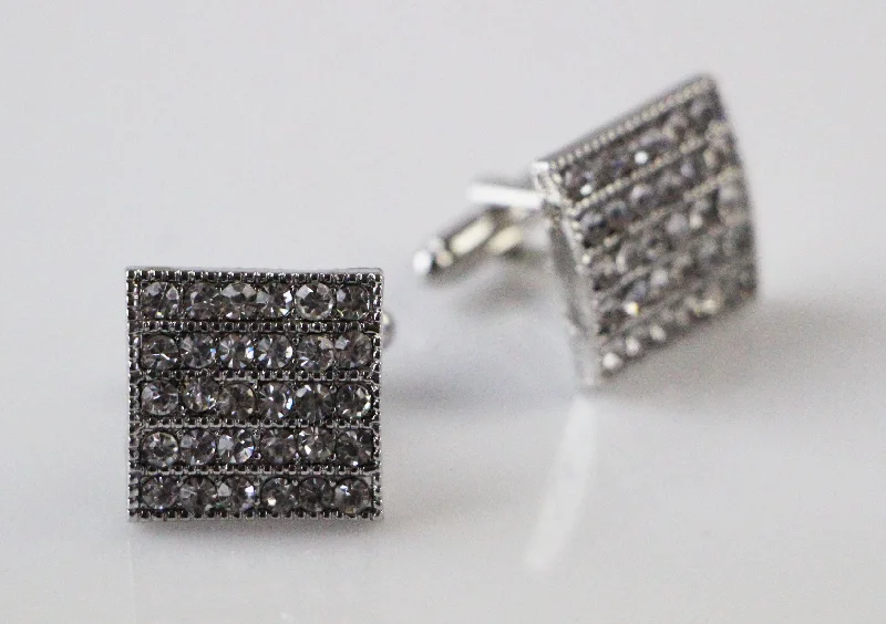 Mens Silver Square Diamante Cufflinks