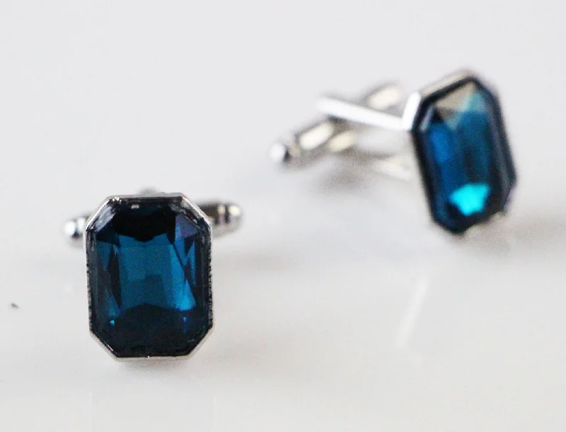 Mens Aqua Rectangle Diamond Cufflinks