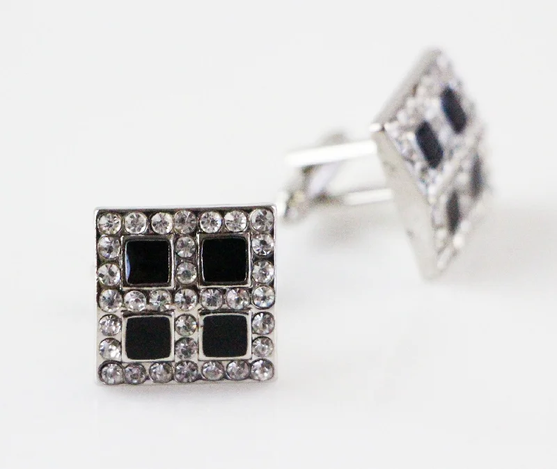 Mens Silver Window With Black Cufflinks