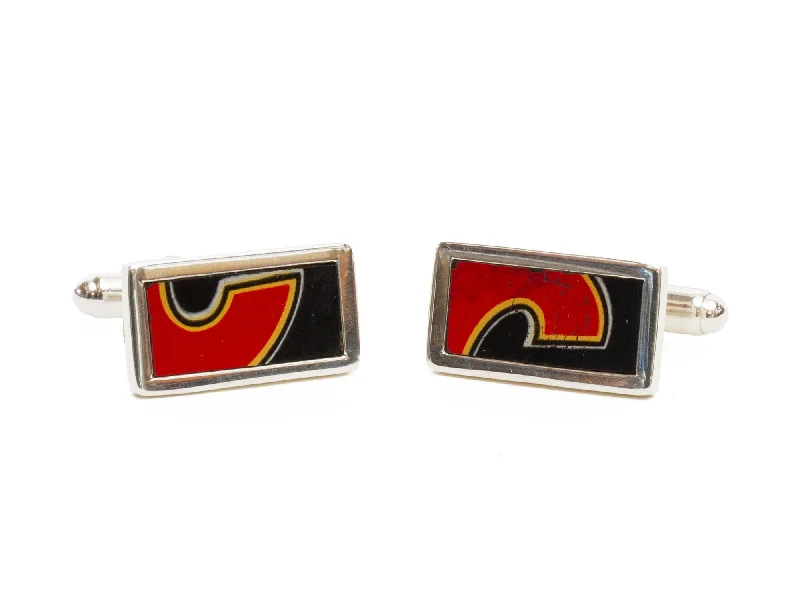 Calgary Flames Game Used Hockey Puck Emblem Cuff Links