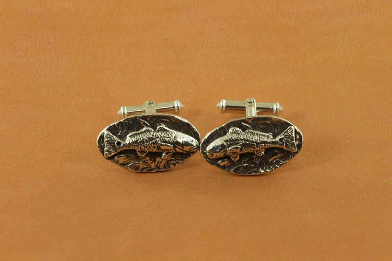 Carved Red Fish Oval Cufflinks