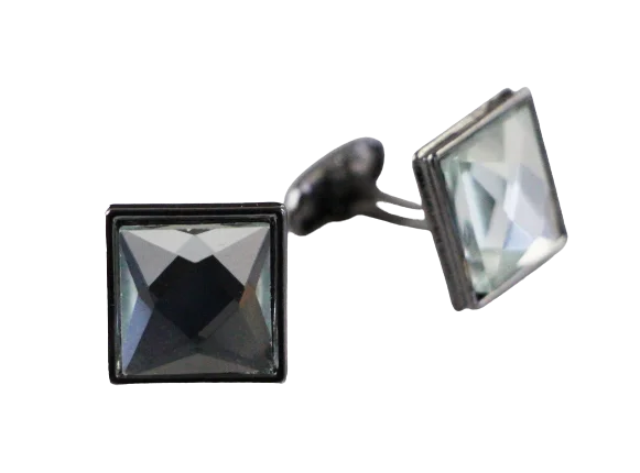 Mens Silver Square Diamond Cufflinks