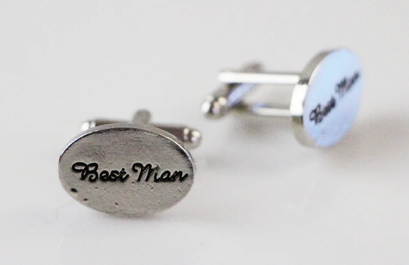 Mens Silver Best Man Oval Cufflinks