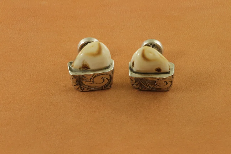 Trophy Elk Teeth with Hand Engraved End Cufflinks