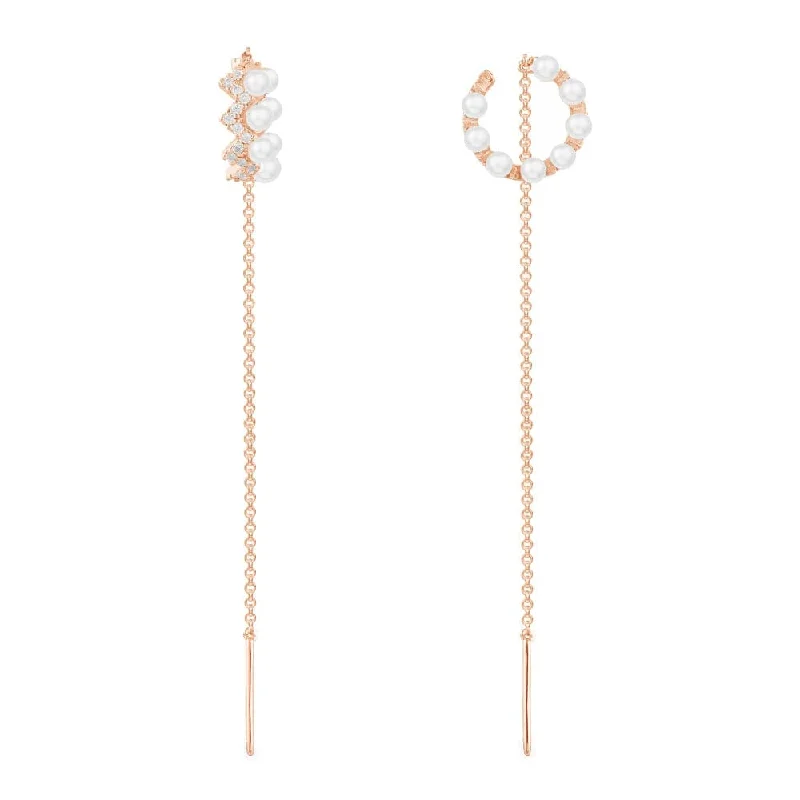 Up and Down Pearl and Chain Ear Cuffs