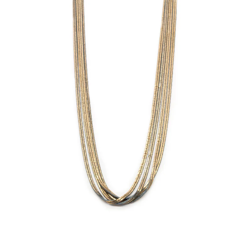 18 Inch Four Strand Liquid Metal Necklace Gold/Grey