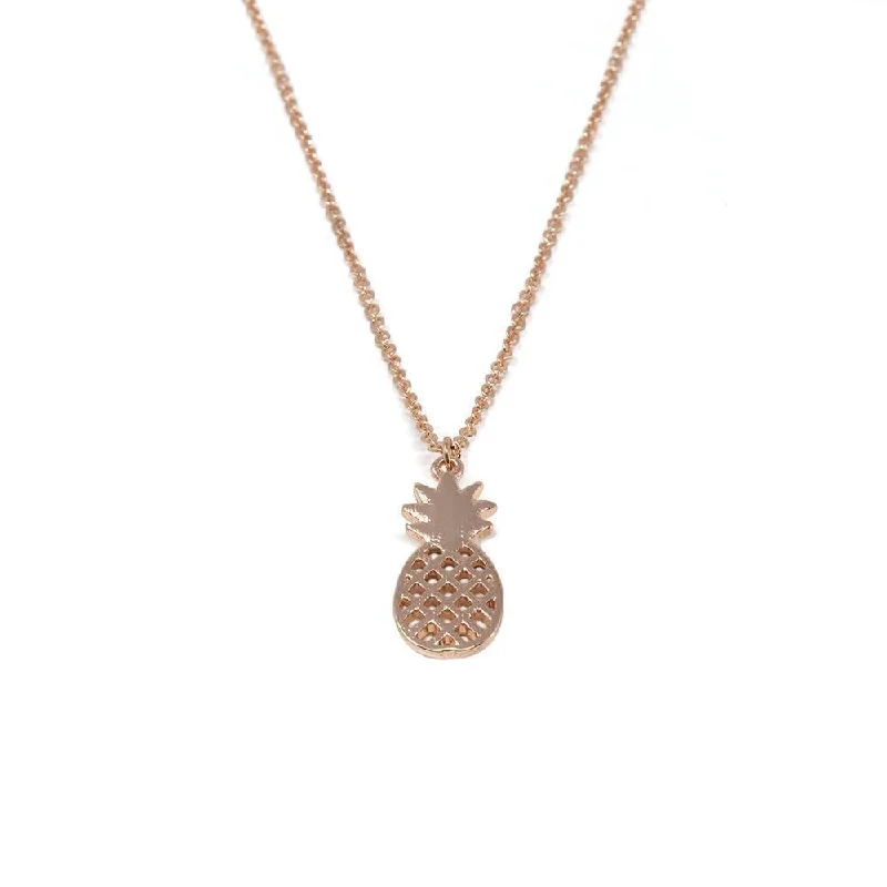 18 Inch Pineapple Pendant Necklace Rose Gold Plated