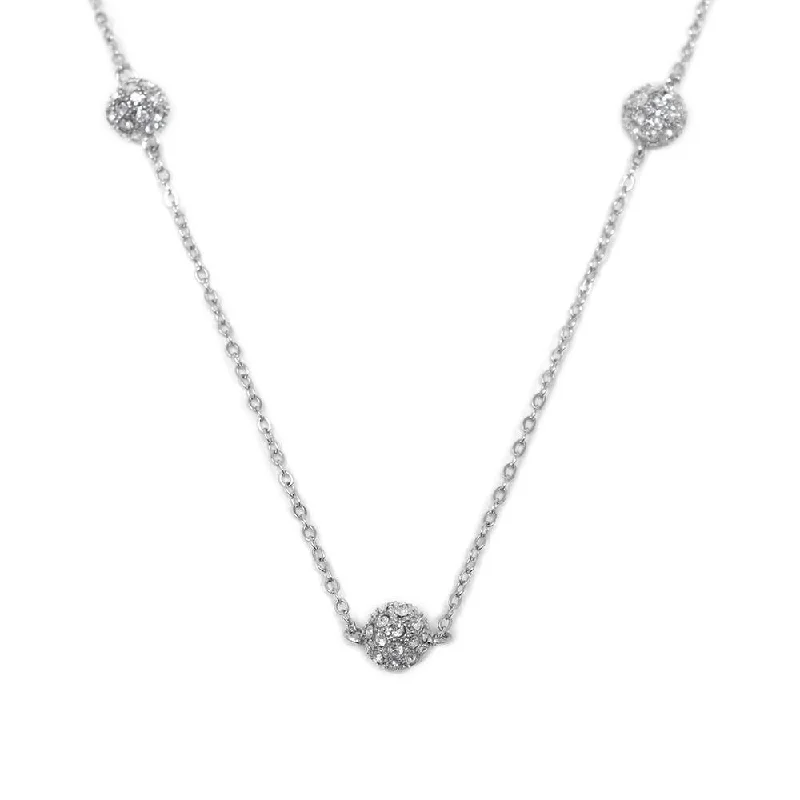 36 Inch CZ Pave Ball Necklace Rhodium Plated