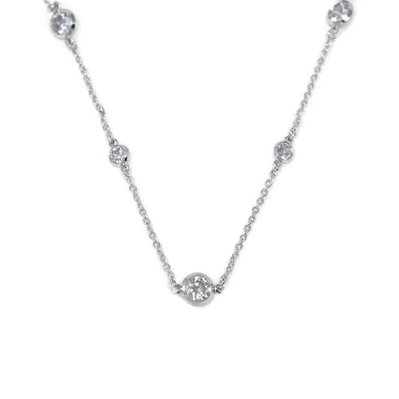 36 Inch Round CZ Chain Necklace Rhodium Plated