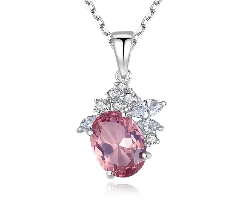 925 Silver Morganite Pink Diamond Gemstone Ladies Necklace Pendants