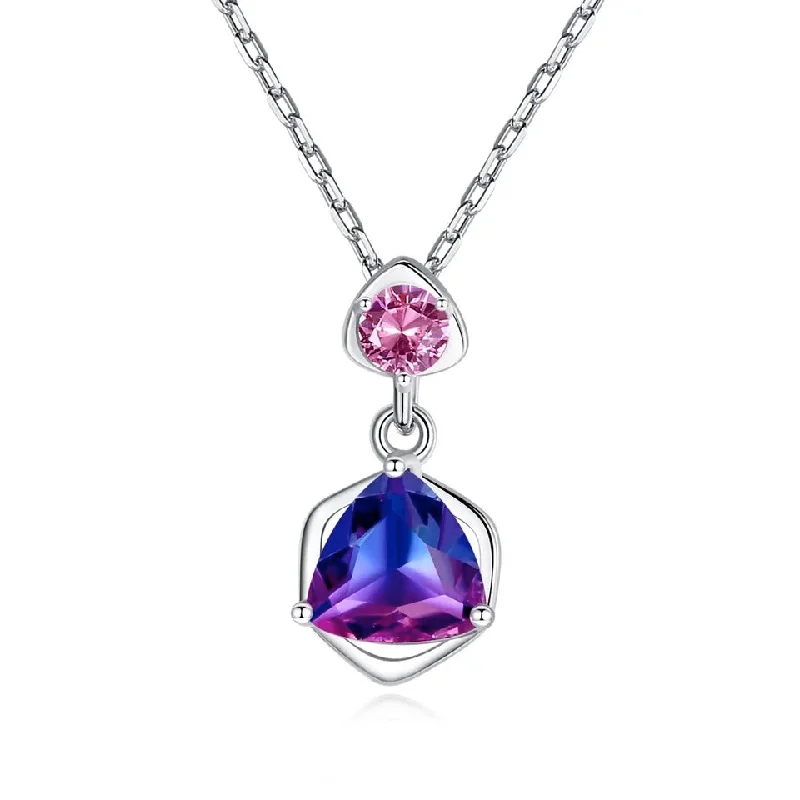 925 Sterling Silver Rainbow Stone Pendant Necklace Fashion Jewelry For Women