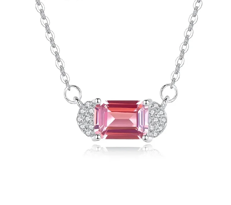 A Morganite Pink Man Made Gemstone Sterling Silver Women's Necklace